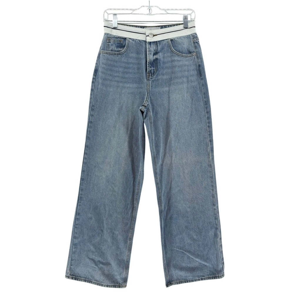 Fashion Nova Wide Leg Trouser Jeans Light Wash Size 1 Streetwear Baggy Sporty